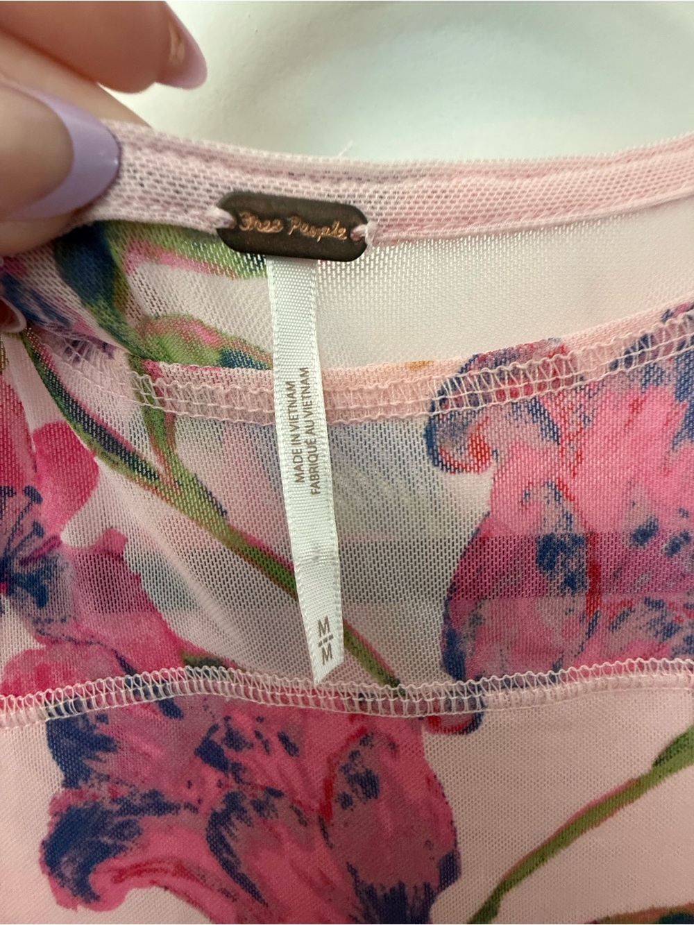 Free People Pink Floral Mesh Panel Long Sleeve Top - Picture 6 of 6
